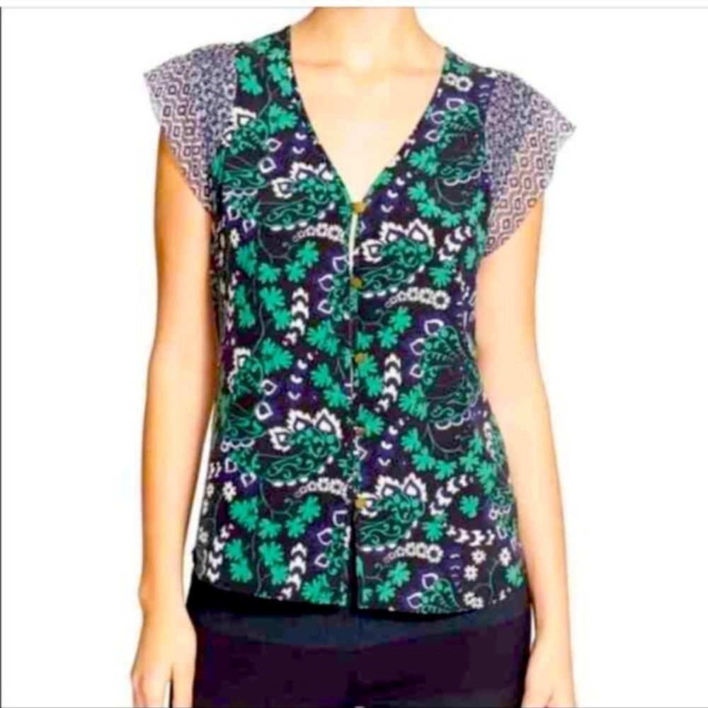 Veronica Beard 100% Silk Cap Sleeve Blouse Floral Button Up Size 2 EUC